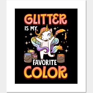 Glitter Is My Favorite Color Unicorn Rainbow Paint Posters and Art